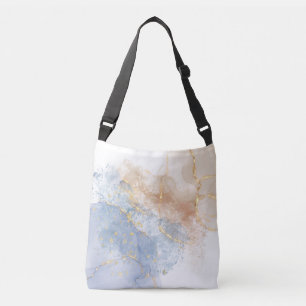 Abstract Blue, Taupe and Gold Crossbody Bag