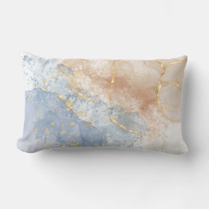 Abstract Blue, Taupe and Gold Lumbar Cushion