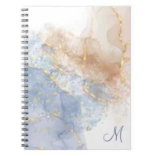 Abstract Blue, Taupe and Gold Spiral Photo Notebook