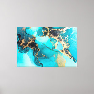 Abstract Blue, Teal and Gold Alcohol Ink Canvas Print
