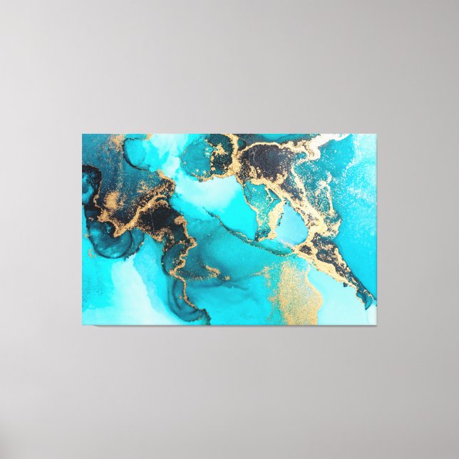 Abstract Blue, Teal and Gold Alcohol Ink  Canvas Print (Front)