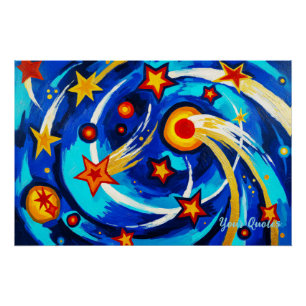 Abstract Blue Teal Galaxy Painting Whimsical Space Poster