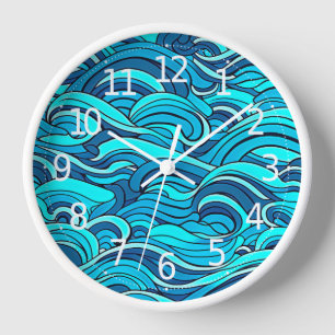 Abstract Blue Turquoise Ocean Water Waves Clock