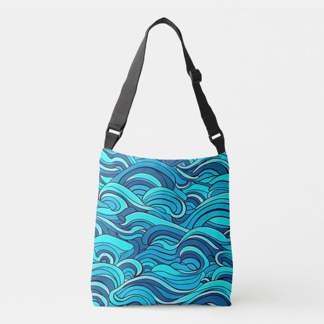 Abstract Blue Turquoise Ocean Water Waves | Crossbody Bag (Front)
