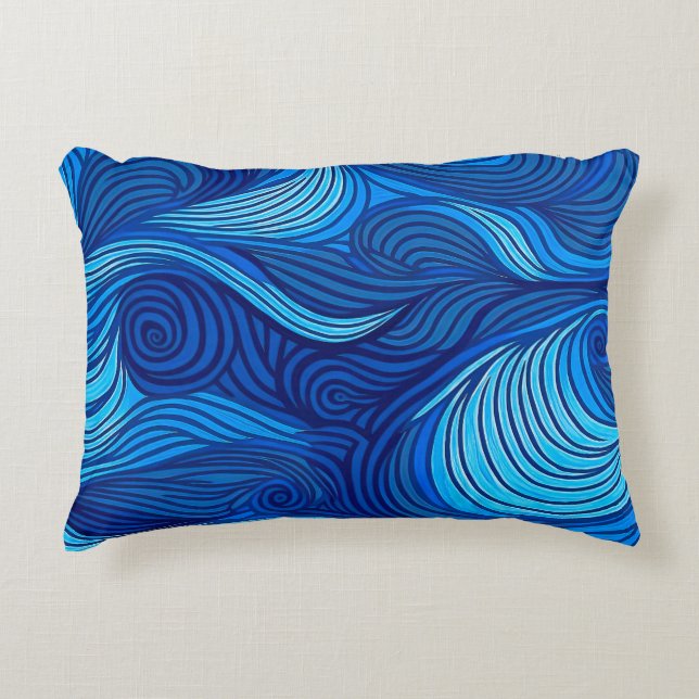Abstract Blue Turquoise Ocean Water Waves | Decorative Cushion (Front)