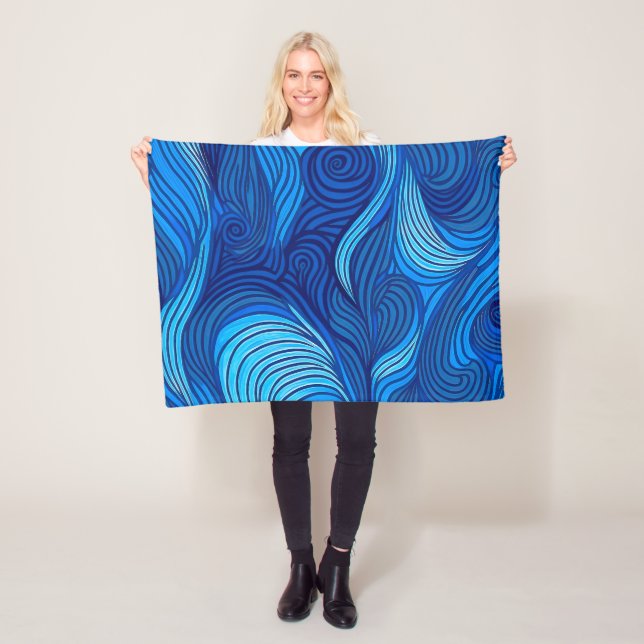Abstract Blue Turquoise Ocean Water Waves | Fleece Blanket (In Situ)