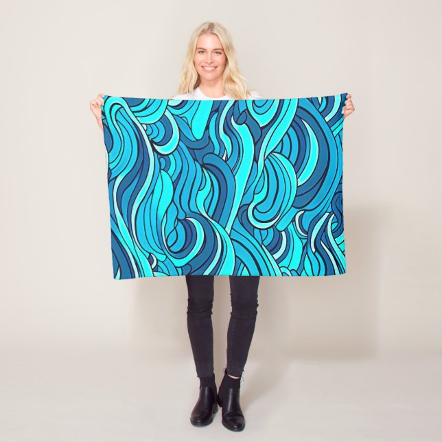 Abstract Blue Turquoise Ocean Water Waves | Fleece Blanket (In Situ)
