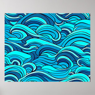 Abstract Blue Turquoise Ocean Water Waves Poster