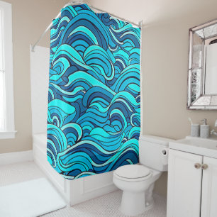 Abstract Blue Turquoise Ocean Water Waves   Shower Curtain