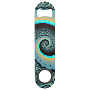 Abstract Blue Turquoise Orange Fractal Art Spiral