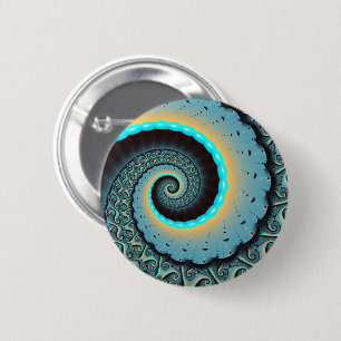 Abstract Blue Turquoise Orange Fractal Art Spiral 6 Cm Round Badge