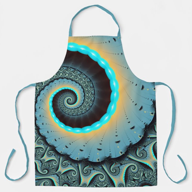 Abstract Blue Turquoise Orange Fractal Art Spiral Apron (Front)