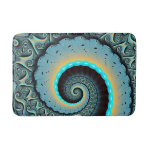 Abstract Blue Turquoise Orange Fractal Art Spiral Bath Mat