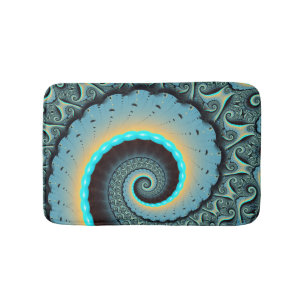 Abstract Blue Turquoise Orange Fractal Art Spiral Bath Mat