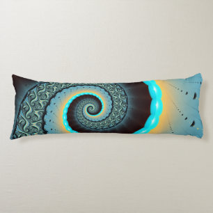 Abstract Blue Turquoise Orange Fractal Art Spiral Body Cushion