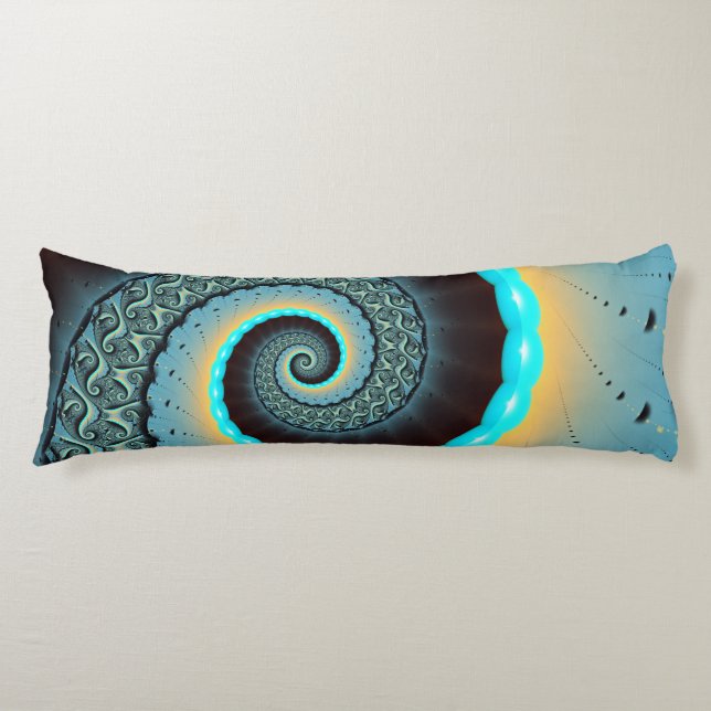 Abstract Blue Turquoise Orange Fractal Art Spiral Body Cushion (Front)