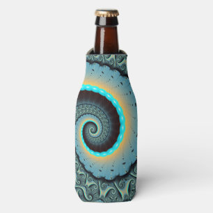 Abstract Blue Turquoise Orange Fractal Art Spiral Bottle Cooler
