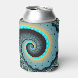 Abstract Blue Turquoise Orange Fractal Art Spiral Can Cooler