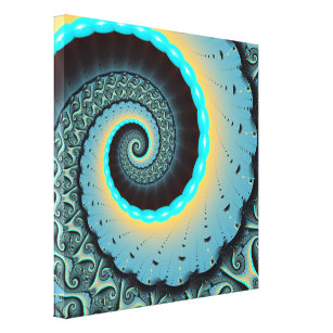 Abstract Blue Turquoise Orange Fractal Art Spiral Canvas Print