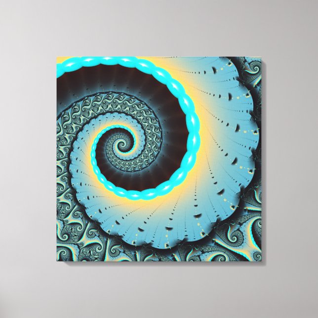 Abstract Blue Turquoise Orange Fractal Art Spiral Canvas Print (Front)