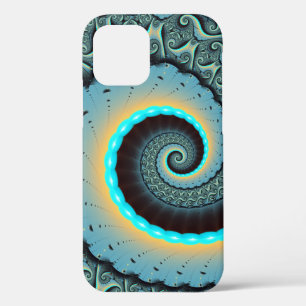 Abstract Blue Turquoise Orange Fractal Art Spiral iPhone 12 Pro Case