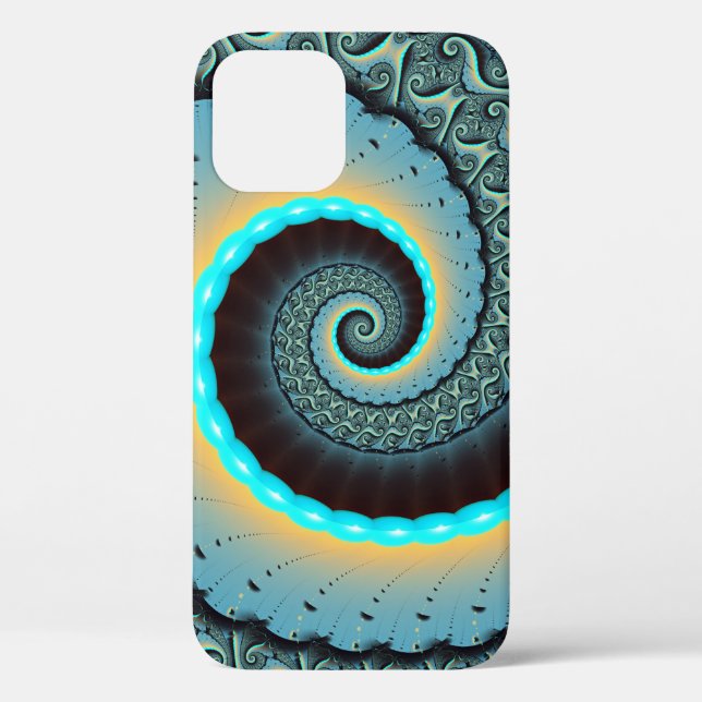 Abstract Blue Turquoise Orange Fractal Art Spiral Case-Mate iPhone Case (Back)
