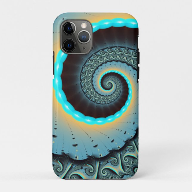 Abstract Blue Turquoise Orange Fractal Art Spiral Case-Mate iPhone Case (Back)