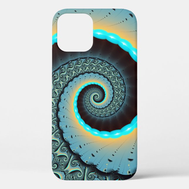 Abstract Blue Turquoise Orange Fractal Art Spiral Case-Mate iPhone Case (Back)