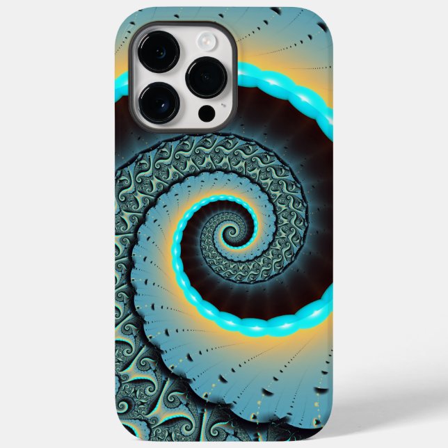 Abstract Blue Turquoise Orange Fractal Art Spiral Case-Mate iPhone Case (Back)