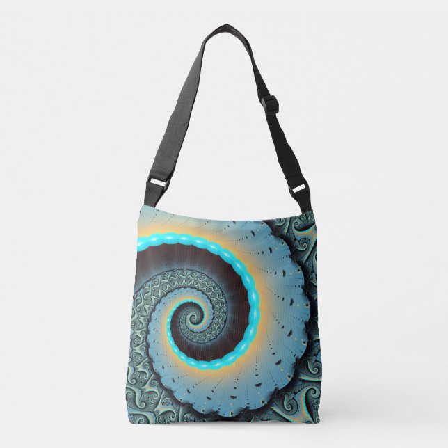 Abstract Blue Turquoise Orange Fractal Art Spiral Crossbody Bag (Front)