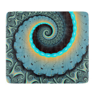 Abstract Blue Turquoise Orange Fractal Art Spiral Cutting Board