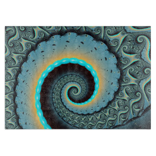 Abstract Blue Turquoise Orange Fractal Art Spiral Cutting Board