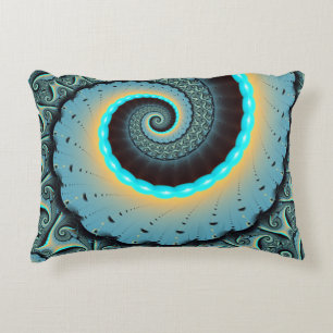 Abstract Blue Turquoise Orange Fractal Art Spiral Decorative Cushion