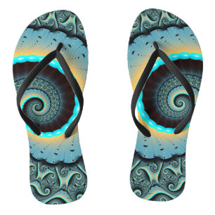Abstract Blue Turquoise Orange Fractal Art Spiral Flip Flops