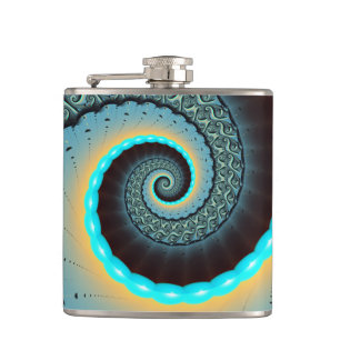 Abstract Blue Turquoise Orange Fractal Art Spiral Hip Flask