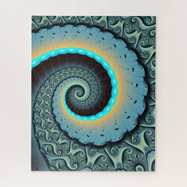Abstract Blue Turquoise Orange Fractal Art Spiral Jigsaw Puzzle (Vertical)