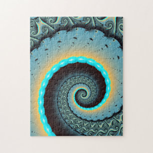 Abstract Blue Turquoise Orange Fractal Art Spiral Jigsaw Puzzle