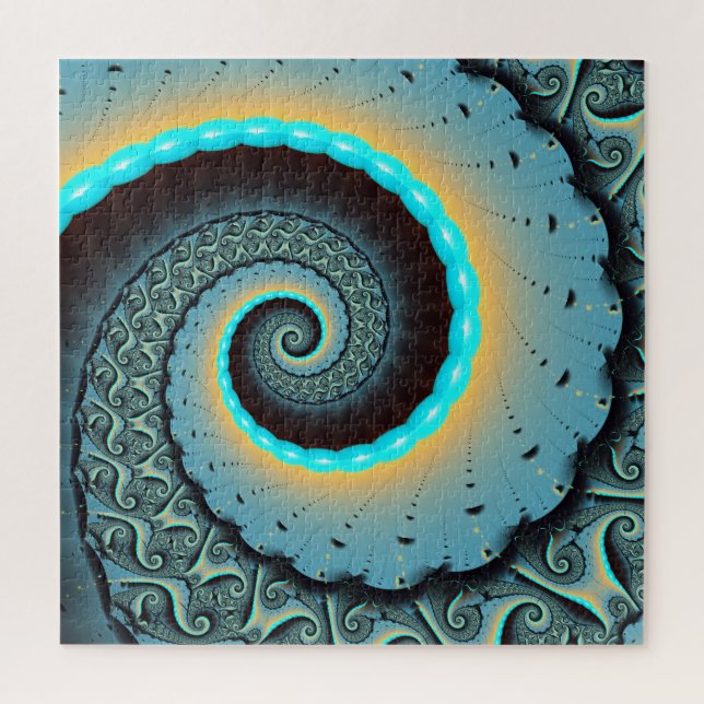 Abstract Blue Turquoise Orange Fractal Art Spiral Jigsaw Puzzle (Vertical)