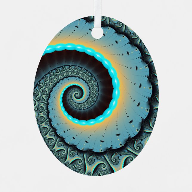 Abstract Blue Turquoise Orange Fractal Art Spiral Metal Tree Decoration (Front)