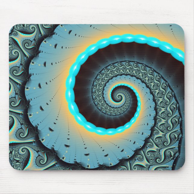 Abstract Blue Turquoise Orange Fractal Art Spiral Mouse Mat (Front)