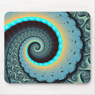 Abstract Blue Turquoise Orange Fractal Art Spiral Mouse Mat