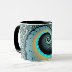 Abstract Blue Turquoise Orange Fractal Art Spiral Mug