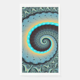Abstract Blue Turquoise Orange Fractal Art Spiral Napkin