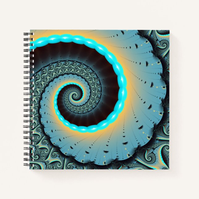 Abstract Blue Turquoise Orange Fractal Art Spiral Notebook (Front)