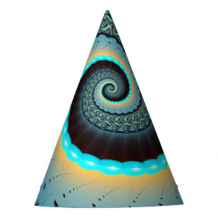 Abstract Blue Turquoise Orange Fractal Art Spiral Party Hat
