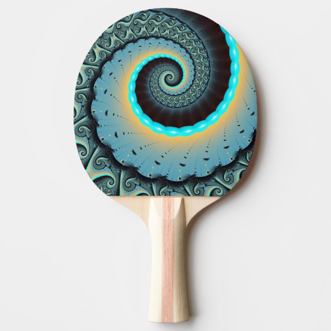 Abstract Blue Turquoise Orange Fractal Art Spiral Ping Pong Paddle (Front)