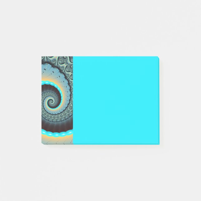 Abstract Blue Turquoise Orange Fractal Art Spiral Post-it Notes (Front)
