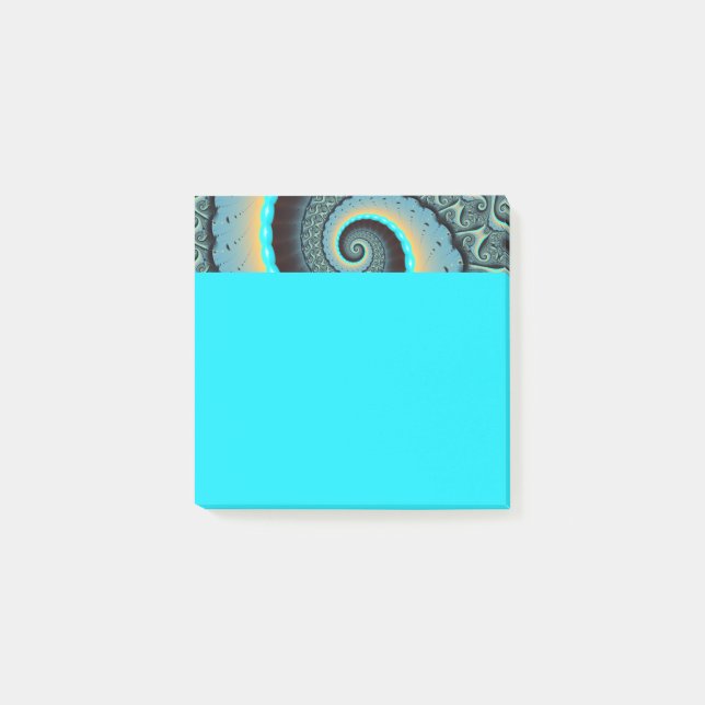 Abstract Blue Turquoise Orange Fractal Art Spiral Post-it Notes (Front)
