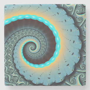 Abstract Blue Turquoise Orange Fractal Art Spiral Stone Coaster