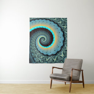 Abstract Blue Turquoise Orange Fractal Art Spiral Tapestry